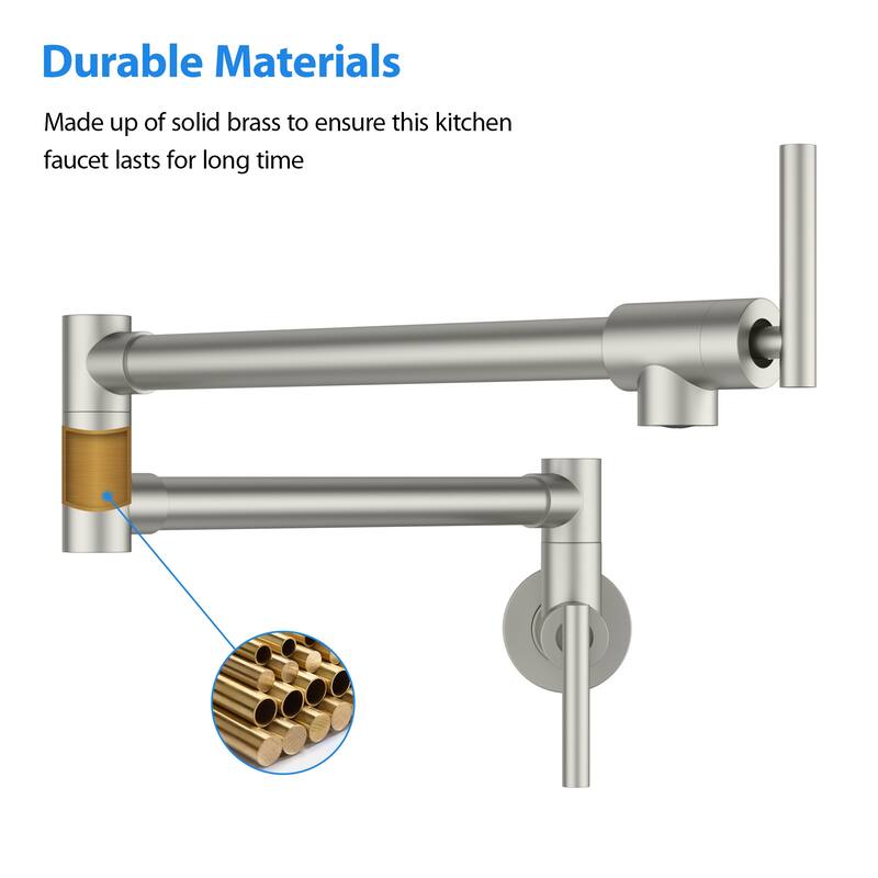 Lordear Wall Mount Brassmetal Pot Filler Faucet with Single Hole 360 Degree Rotation Dual Joints