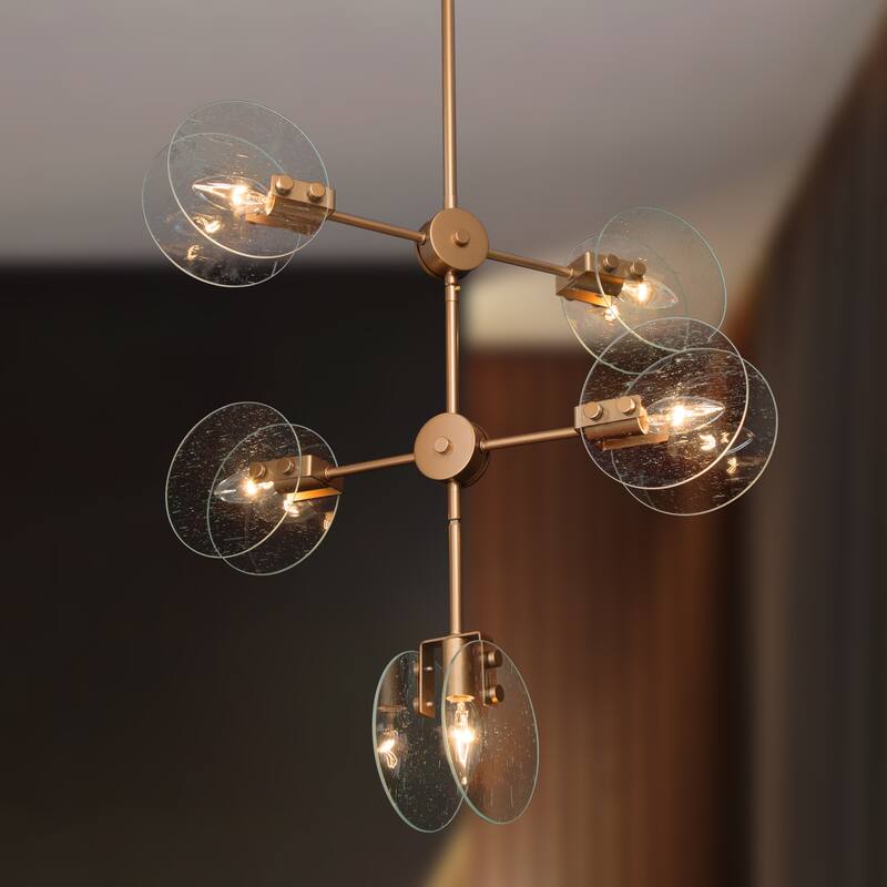 Velus Mid-century Modern Gold 5-light Chandeliers 360 Degree Rotatable with Seeded Glass - D22.5'' x H79.5'' - Gold