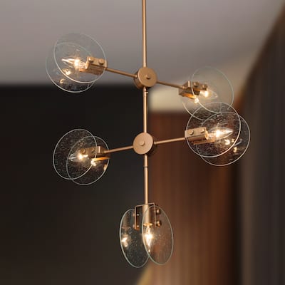 Velus Mid-century Modern Gold 5-light Chandeliers 360 Degree Rotatable with Seeded Glass - D22.5'' x H79.5''