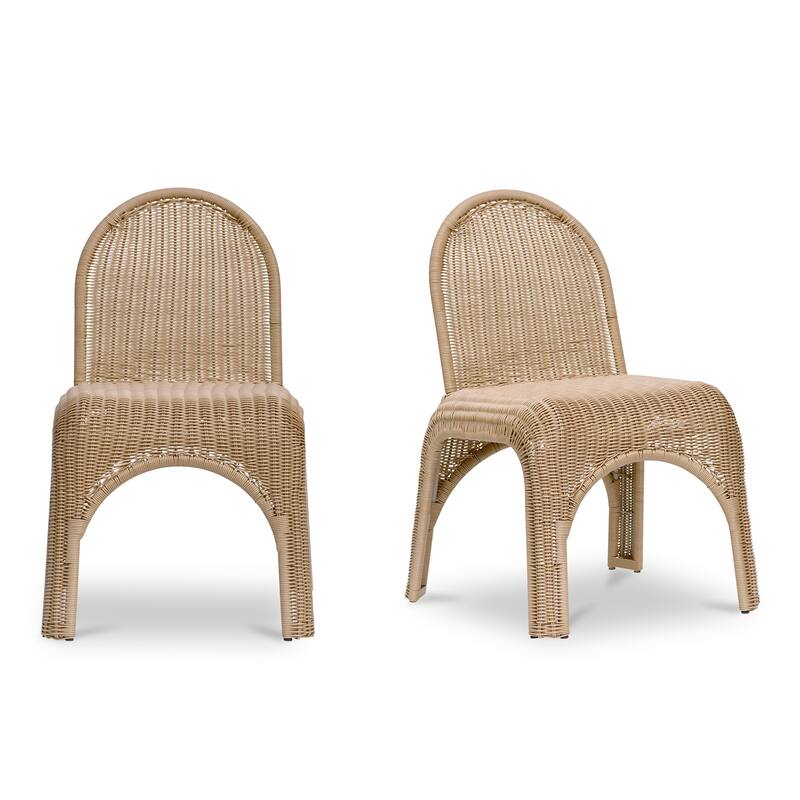 NADAAL STUDIOS Maireth Outdoor Dining Chair, Curved Wicker Design, Iron Frame, Brown Finish - Set of 2 - Natural