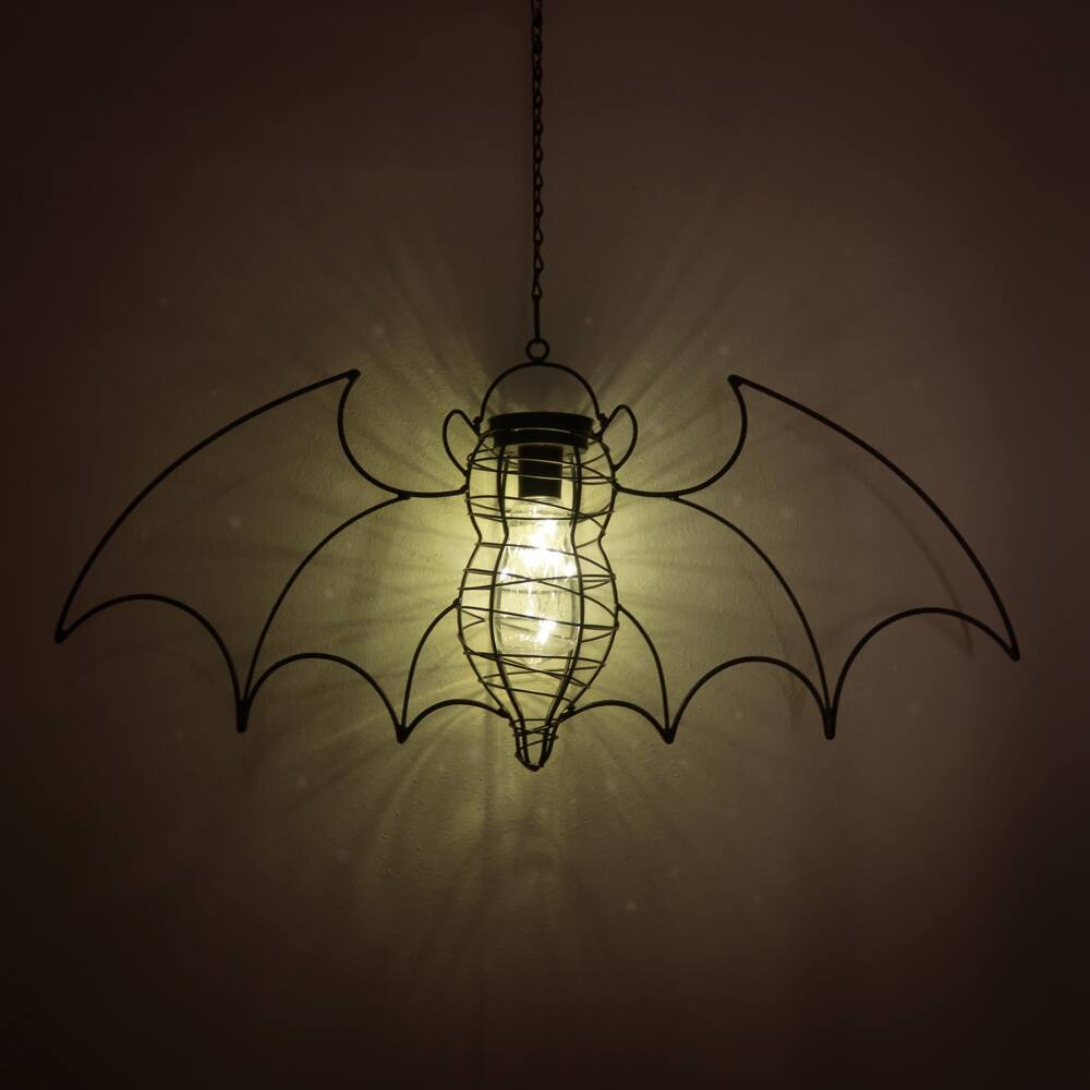 Solar Powered Bat Lantern Light - H: 11.41" W: 24.4" D: 4.53"