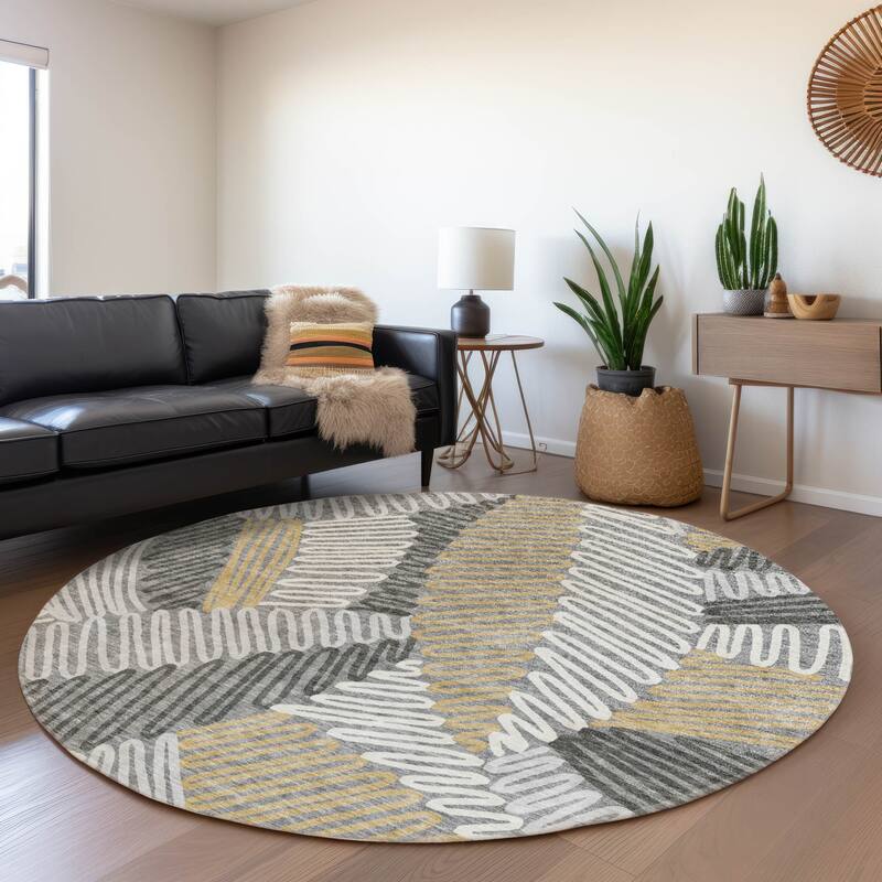 Premium Washable Super Soft Contemporary Leaf Mayfield Rug - Gray - 8' x 8'