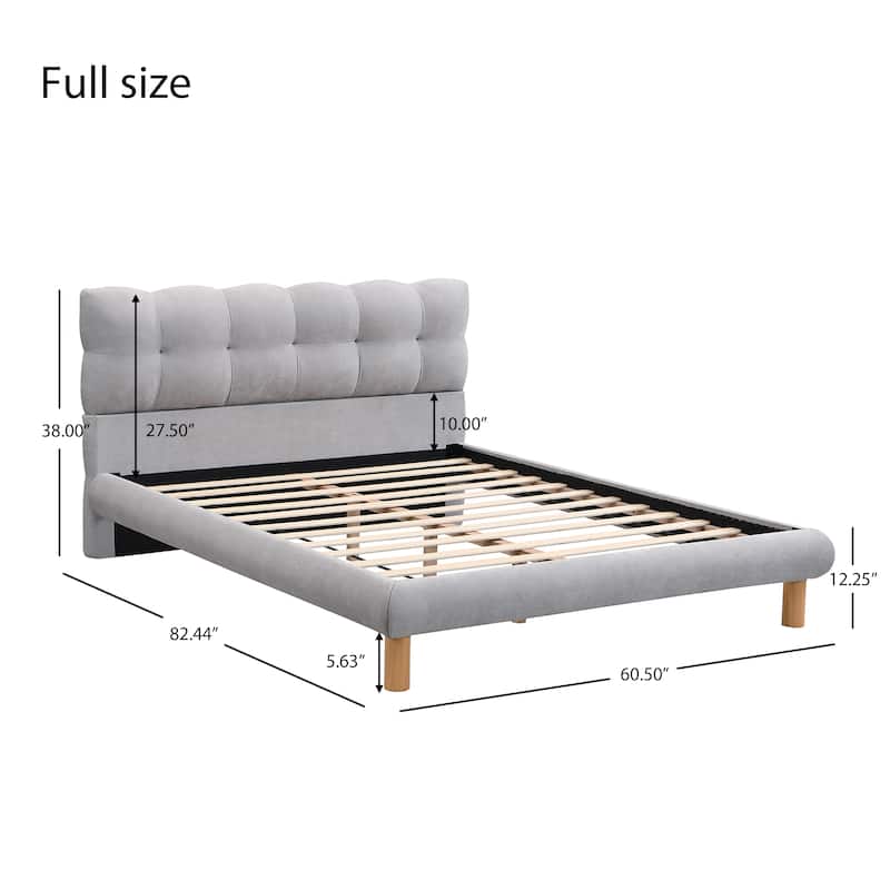 Full Size Elegance Upholstered Platform Bed Frame with Cookie-Shaped Headboard, Comfortable Soft, Easy Assembly