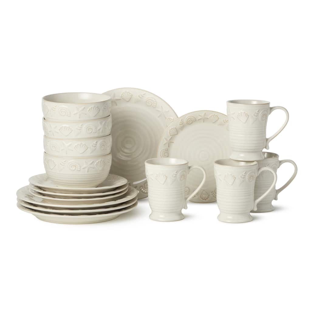 Certified International Coastline Cream 16 Piece Dinnerware Set, Service for 4 - 10.50"L x 10.50"W x 1.13"H