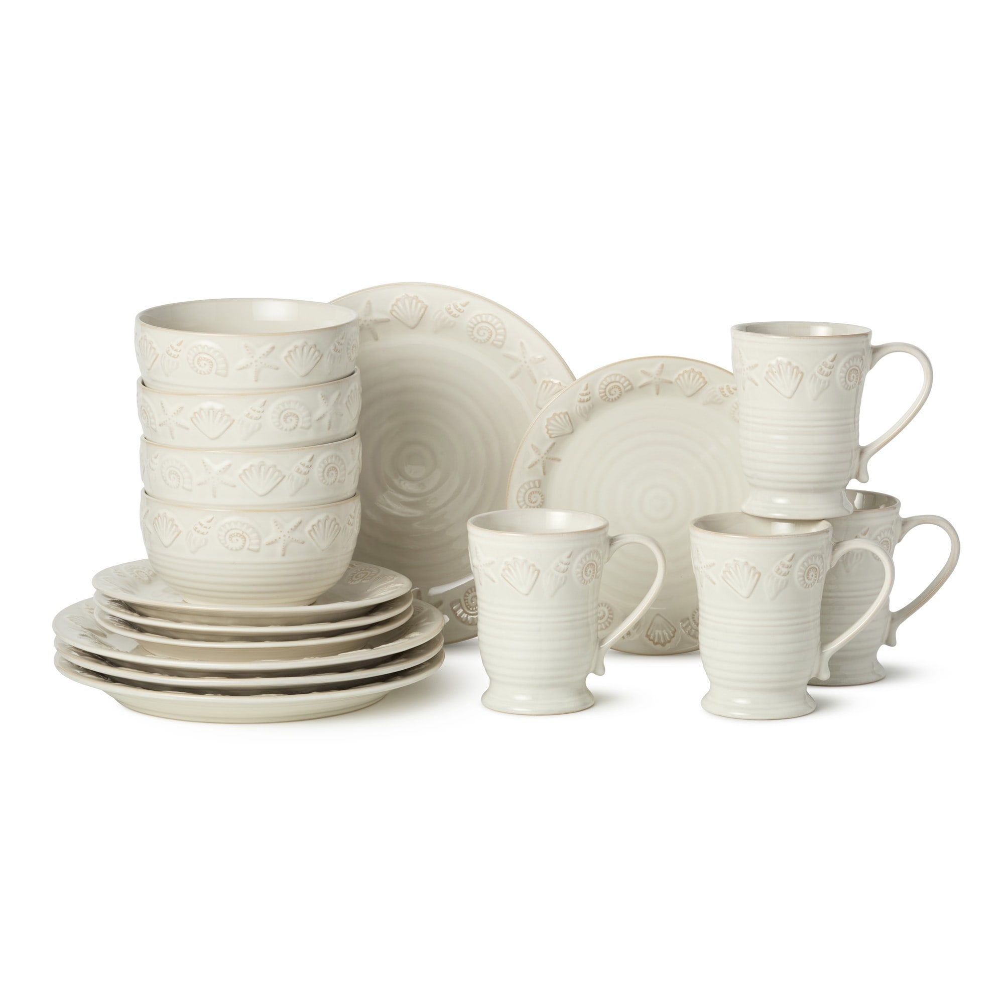 Certified International Coastline Cream 16 Piece Dinnerware Set, Service for 4 - 10.50"L x 10.50"W x 1.13"H