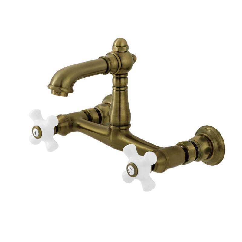 Kingston Brass English Country Two-Handle 2-Hole Wall Mount Bathroom Faucet - Antique Brass