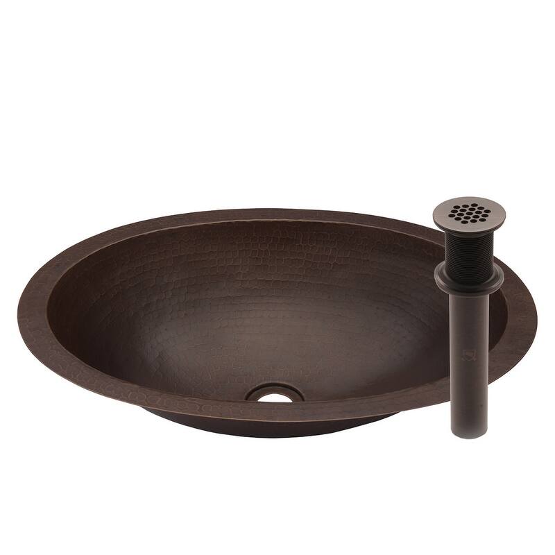 Miseno Oval 14" Copper Drop-In or Undermount Bathroom Sink - Hand-Hammered Antique Copper