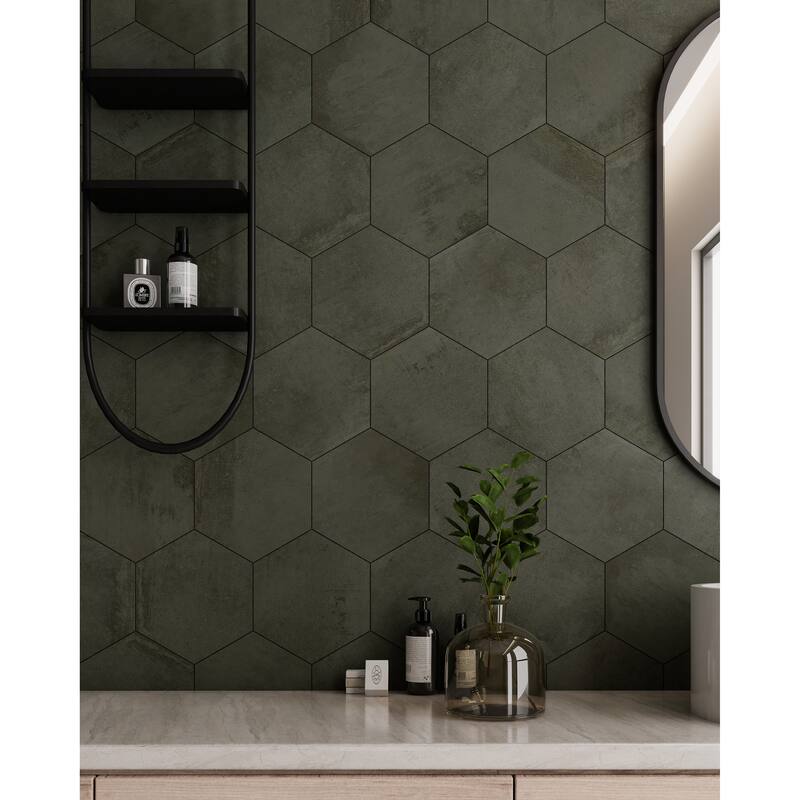 Arcadian Hexagon 9 in. x 10 in. Glazed Porcelain Wall and Floor Tile