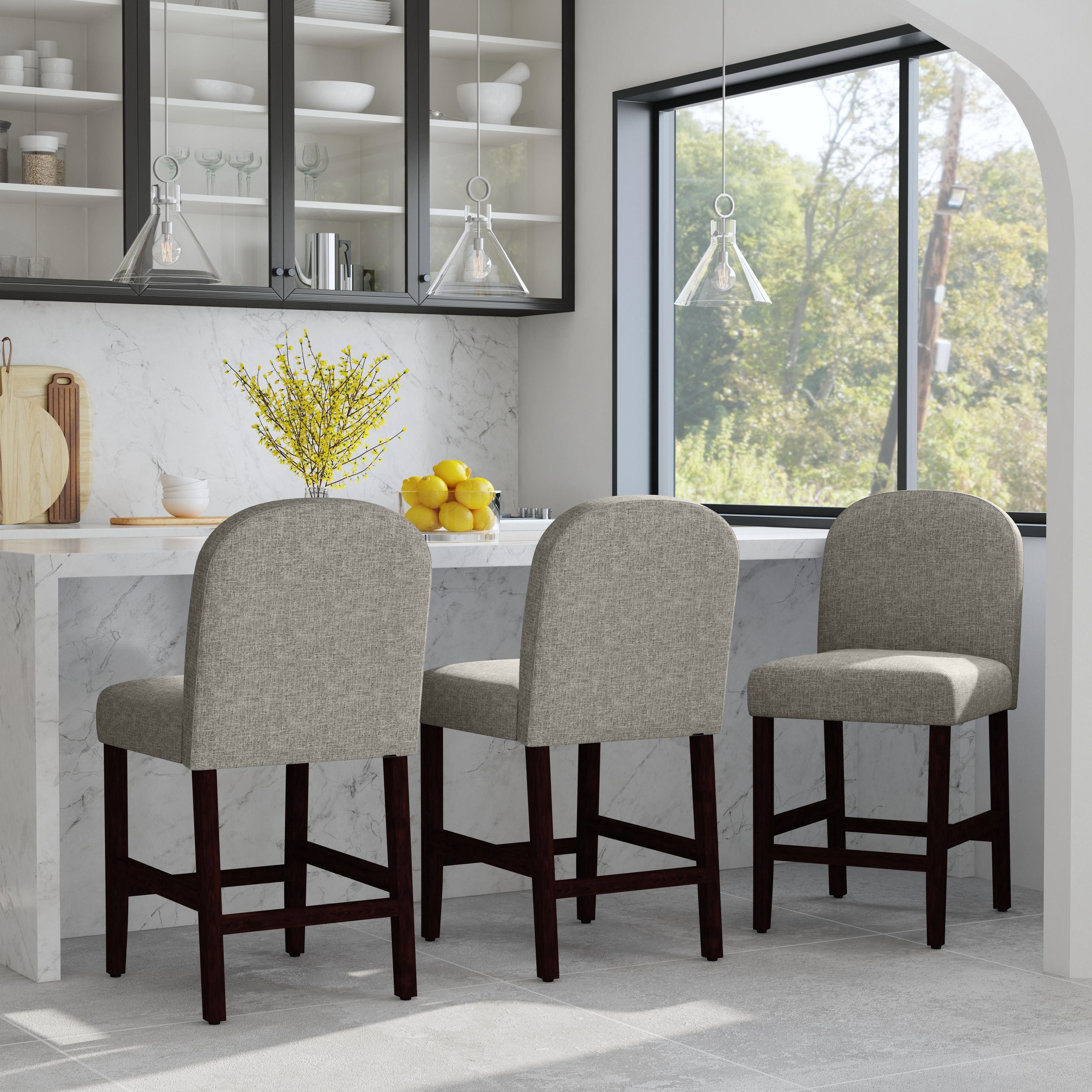 HomePop Rounded back Upholstered Counter stool Gray Woven