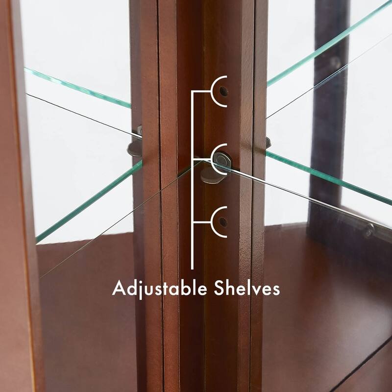 Display Cabinet Corner Curio Cabinet with Lights, Adjustable Shelves, Mirrored Back,E26 not included
