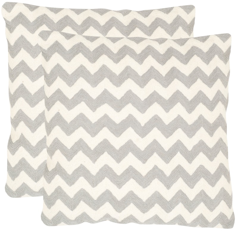 SAFAVIEH Reveca Zig-Zag 18-inch Embroidered Orange Decorative Pillow (Set of 2) - 1'6"W x 1'6"L - Light Grey