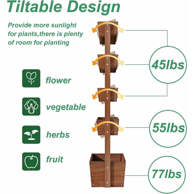 5-Tier Raised Garden Bed, Wooden Garden Planter,Adjustable Plant Stand - 33.7''x17.7''x66.1''