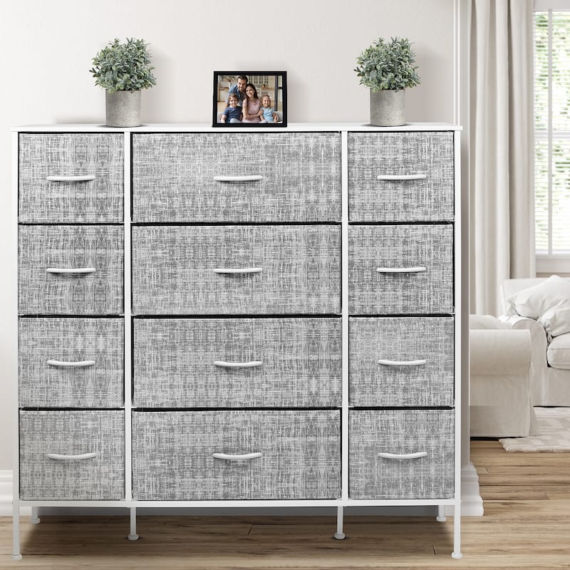 Sorbus Extra-large Steel and Grey Fabric 12-drawer Dresser