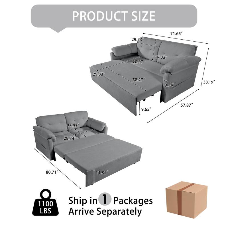 71.65" Chenille 3-in-1 Convertible Sleeper Sofa Bed with Storage Pocket