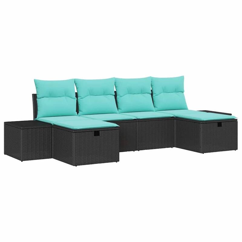 vidaXL 6 Piece Garden Sofa Set with Cushions Black Poly Rattan - 115.8×46.1×27.2