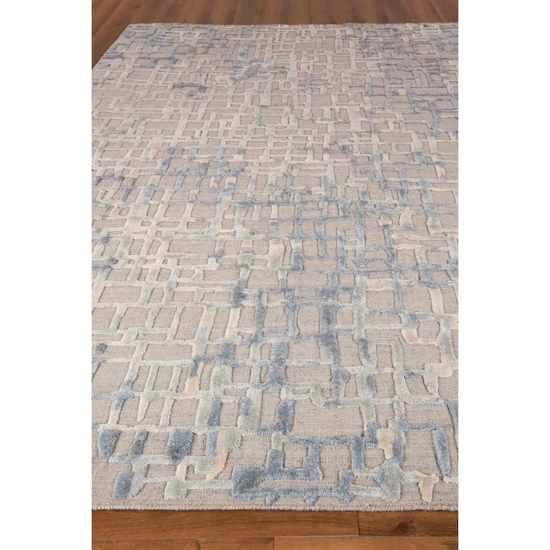 EXQUISITE RUGS Vista Hand-loomed Wool/Bamboo Silk Grey/Blue Area Rug.