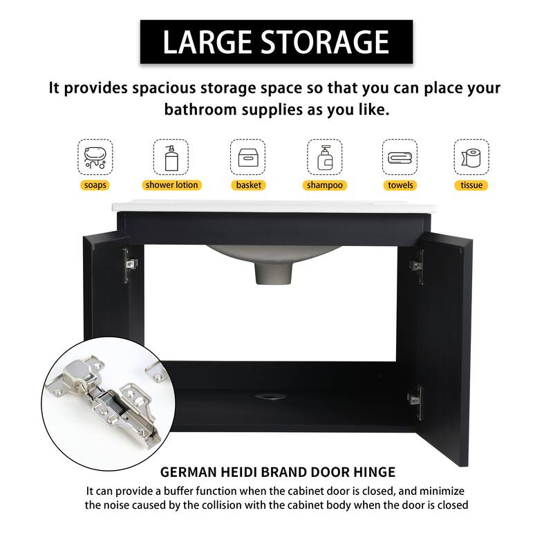 24" Floating Wall-Mounted Bathroom Vanity with Soft-Close Doors, Ceramic Sink, Eco-Friendly Plywood Base
