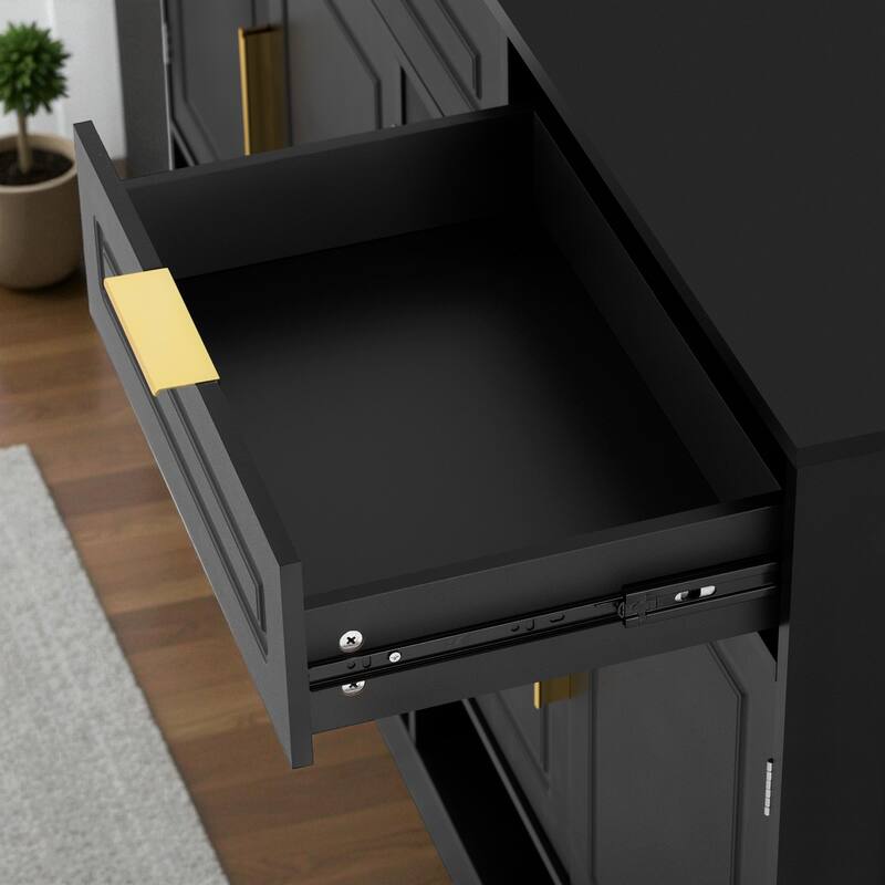 59.1" Farmhouse Sideboard Buffet with 3 Drawers, 4 Doors, Adjustable Shelf & Open Storage Compartments