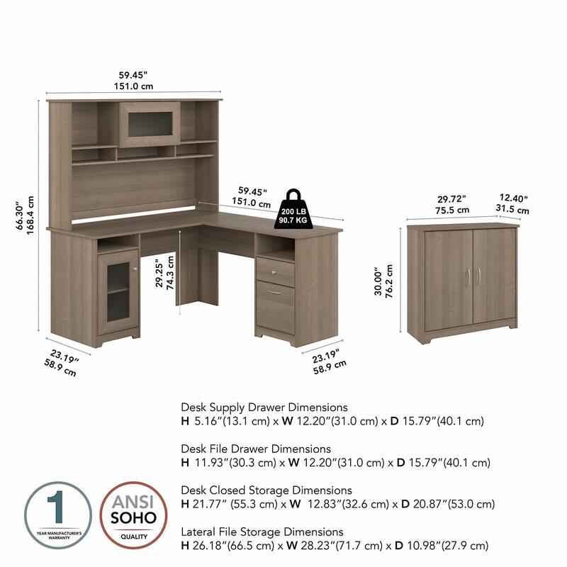 Cabot 60W L-Desk with Hutch and Storage Cabinet by Bush Furniture