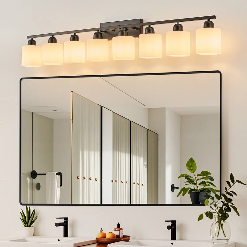 Modern Bathroom Vanity Light With Frosted Milk Glass Shades