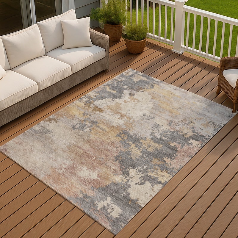Machine Washable Indoor/ Outdoor Modern Contemporary Chantille Rug - Pewter - 3' x 5'