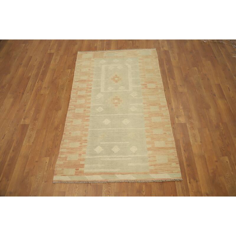 Hand Woven Oriental 100% Wool Carpet Southwestern Tribal Green Kilim Area Rug - 4' 10'' X 2' 10''