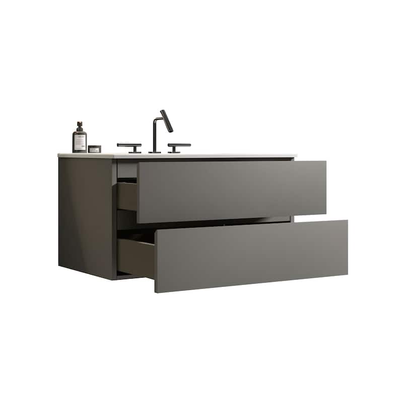 36" Wall Mount Bathroom Vanity with Ceramic Sink