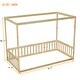 preview thumbnail 8 of 8, Natural Twin Size Pine Wood Canopy Frame Floor Bed with Fence and Guardrails for Bedroom