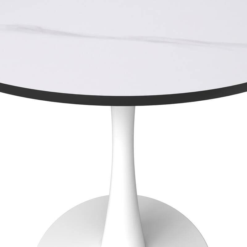 Bristol 27" Round Dining Table Sintered Stone Tabletop & White Stainless Steel Pedestal Base for Kitchen & Dining Room