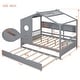 preview thumbnail 31 of 50, Pine Wood House Bed with Trundle Bed, Bookcase Bed with Storage Shlef & Roof, Semi-enclosed Design, for Kids Girls Boys
