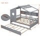 preview thumbnail 25 of 28, Wooden House Bed with Trundle Bed, Storage Shelf, Platform Bed Frame with Pitched Roof for Kids Teens Adults