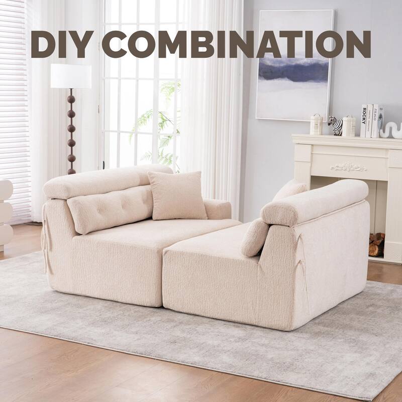 103.2" Fabric 4-Seater Sofa, Raised Back, 2 Pillows and Deep Seat Design