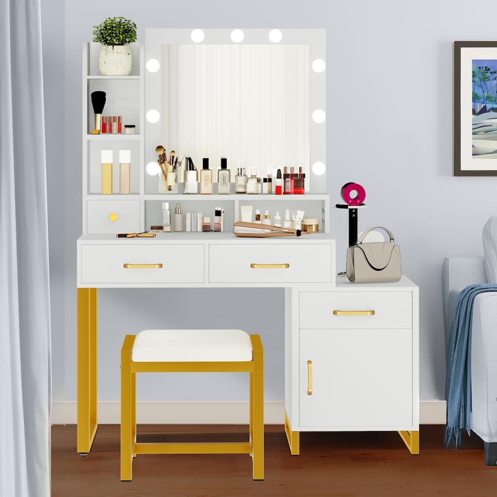 Moasis 42.1" Mirror Bulbs Makeup Vanity Table