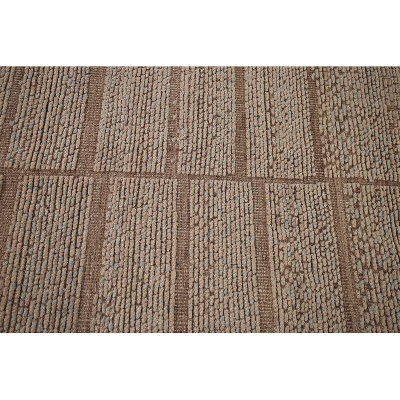 All-Over Striped Moroccan Area Rug Hand-Knotted Wool Carpet - 6'2"x 9'4"
