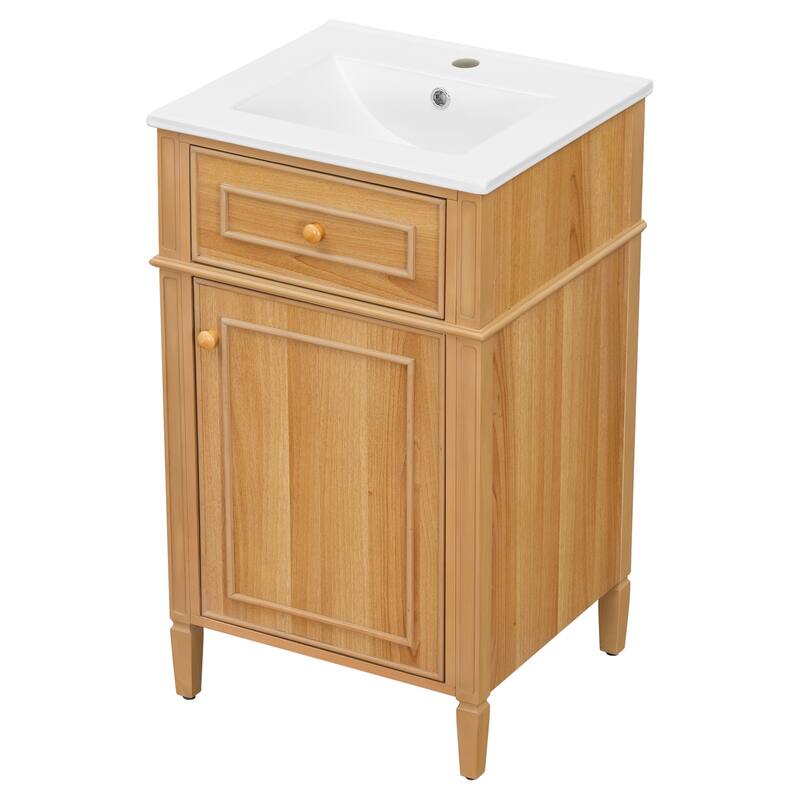 Roomfitters 20" Bathroom Vanity with Sink, Solid Pinewood Frame & Legs, Tilt-Out Drawer, Soft-Close Door with Racks