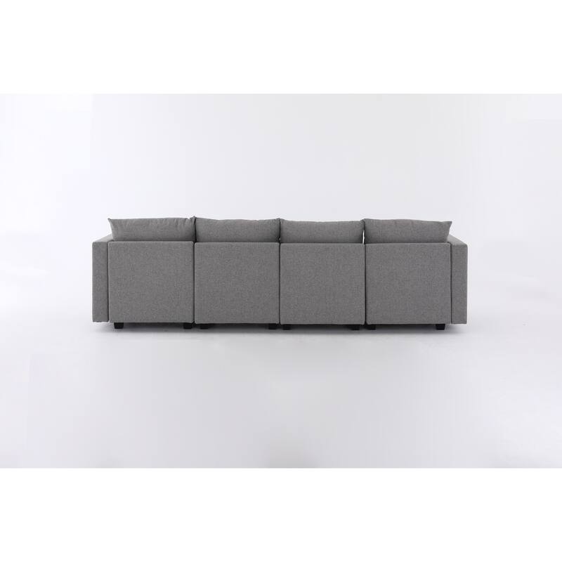 110.3" Burlap Modular U-Shaped 6-Seater Sectional Sofa with Reversible Chaise, Built-in Storage and Convertible Design