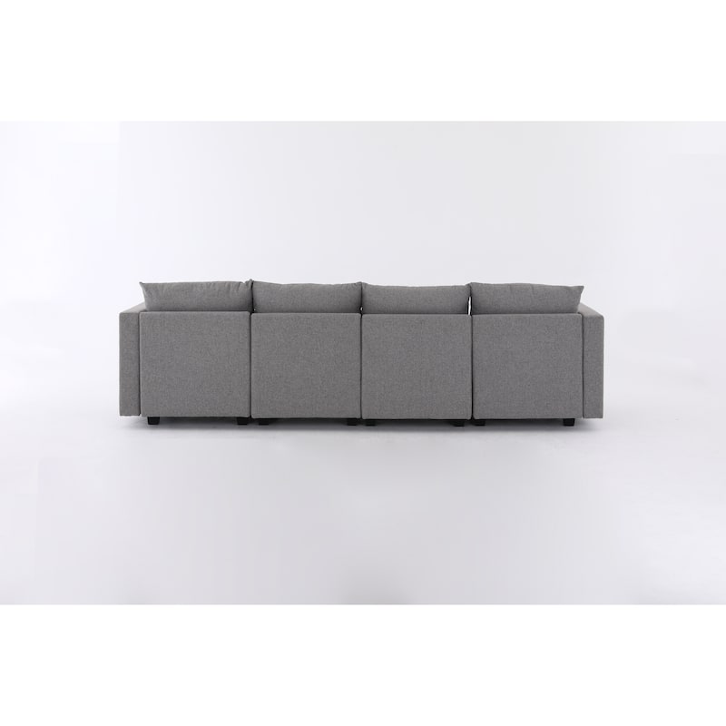Convertible Modular Sectional Sofa Couch with Storage Seat in Dawn Grey Burlap