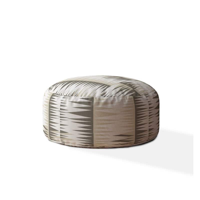 HomeRoots 24" Beige Cotton Round Chevron Pouf Ottoman