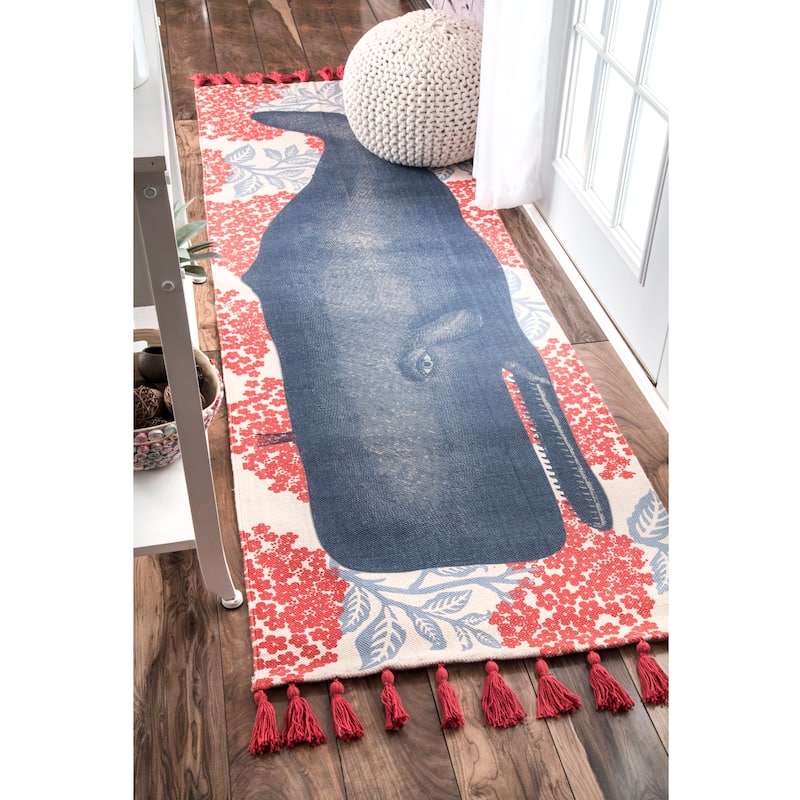 Nuloom Handmade by Thomas Paul Cotton Printed Whale Area Rug - 2'6" x 6' Runner - Multi