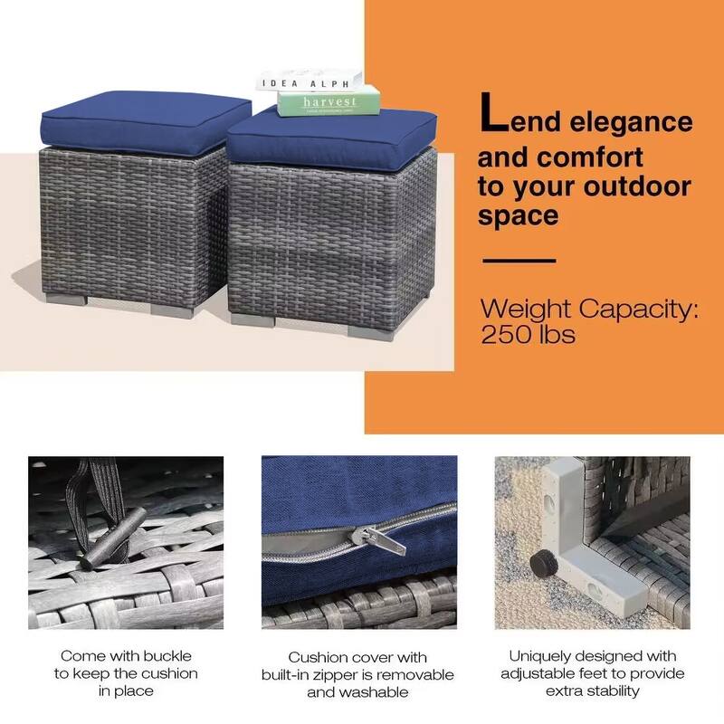 Outdoor Patio Rattan Ottoman Set (Set of 2)