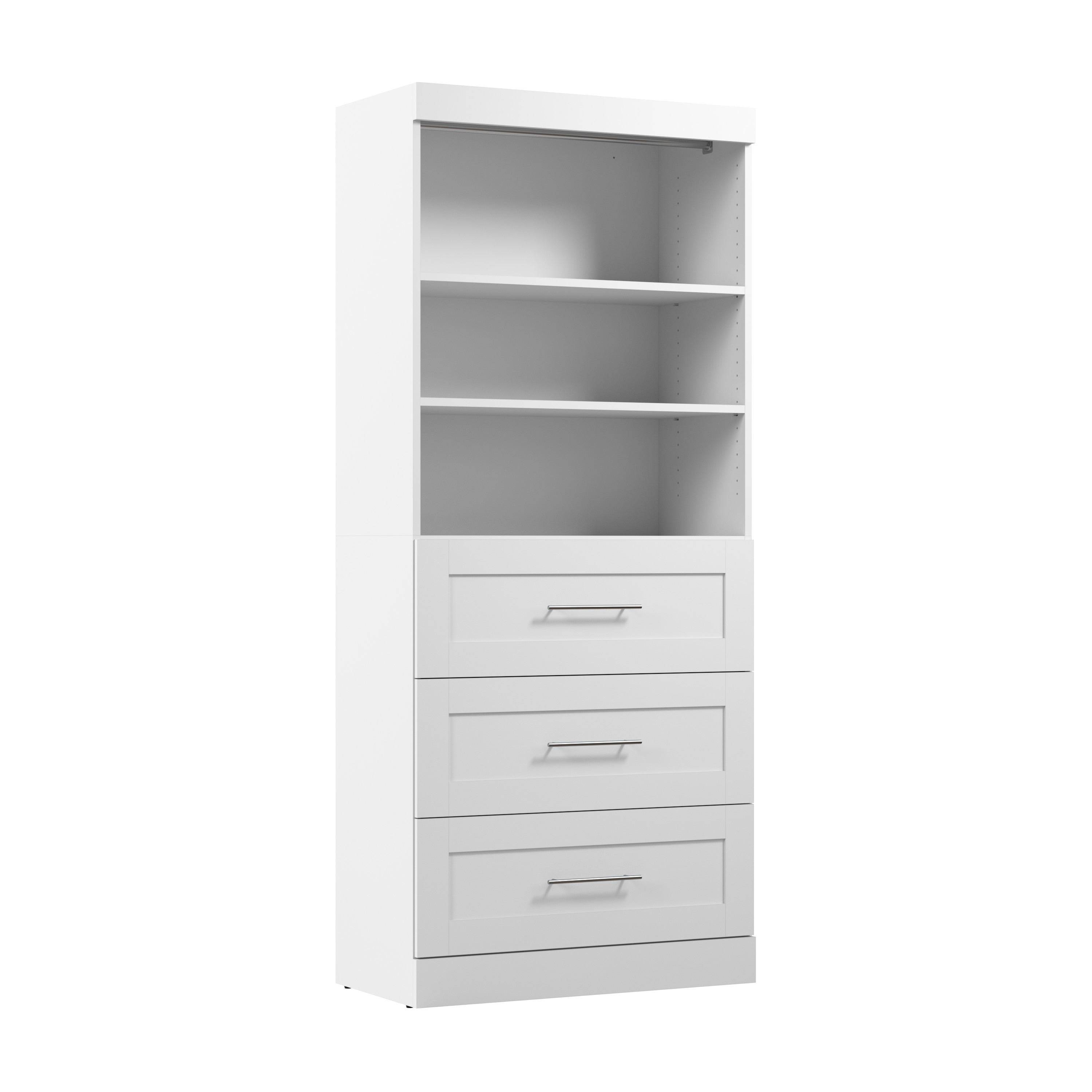 Bestar Pur 36W Closet Organizer with Drawers and Shelving - Bed