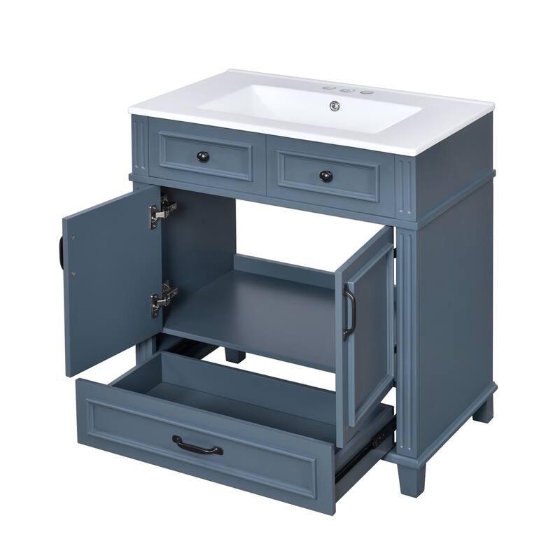 Bathroom Vanity with Resin Sink, Bathroom Cabinet with Soft Closing Doors, Bathroom Vanity Set with Solid Wood Frame