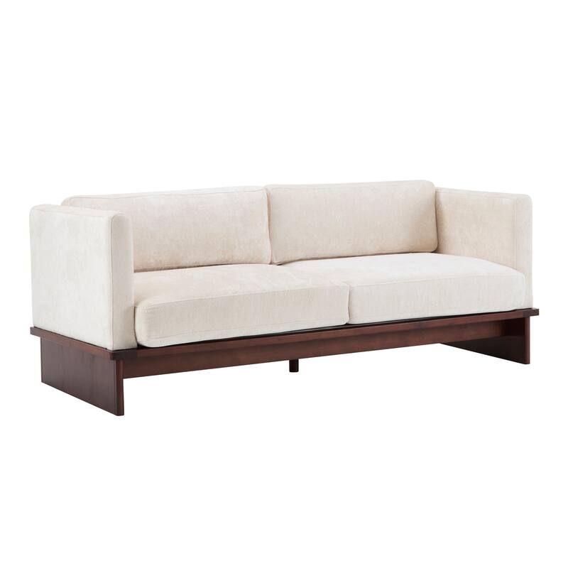 77 inch Square Arm Modern 3 Seater Boucle Sofa Upholstered Couch with Solid Wood Base