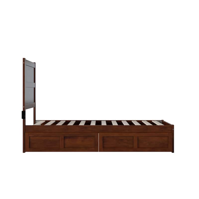 NoHo Twin Platform Bed with 2 Drawers in Walnut