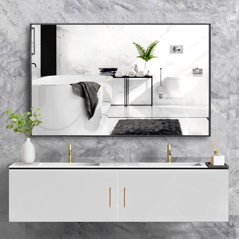 Modern Rectangle Framed Bathroom Vanity Mirror Accent Wall Mirror - 40"Wx24"H - Black