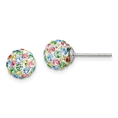 Curata 925 Sterling Silver Polished Multi colored Multicolor Sworovski Crystal 7mm Post Earrings