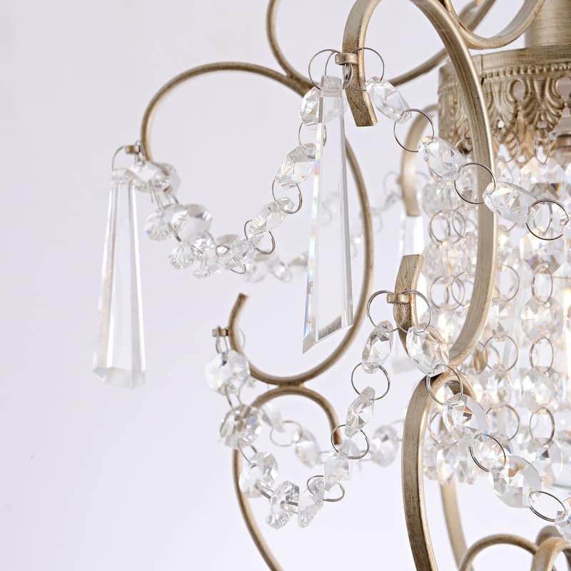 Dalia Glam 1 Light Brushed Champagne Silver Mini Crystal Chandelier - 12 inches in diameter x 15 inches H