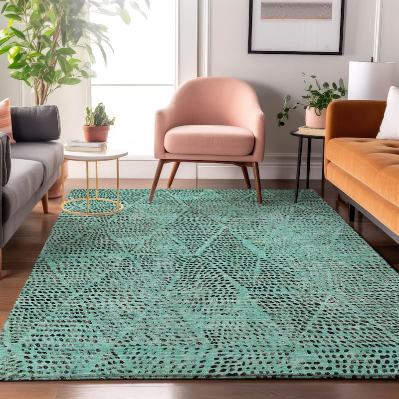 Premium Washable Super Soft Diamond Modern Mayfield Rug - Teal - 10' x 14' - Rectangle