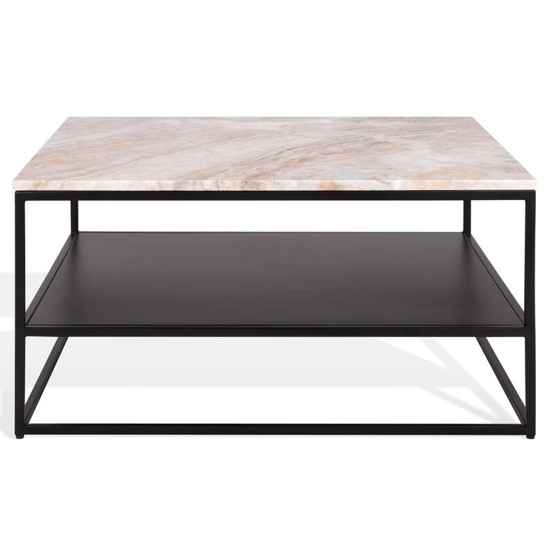 SAFAVIEH Couture Macklyn Marble Top Coffee Table - 32"W x 32"D x 16"H - Light Brown/Black