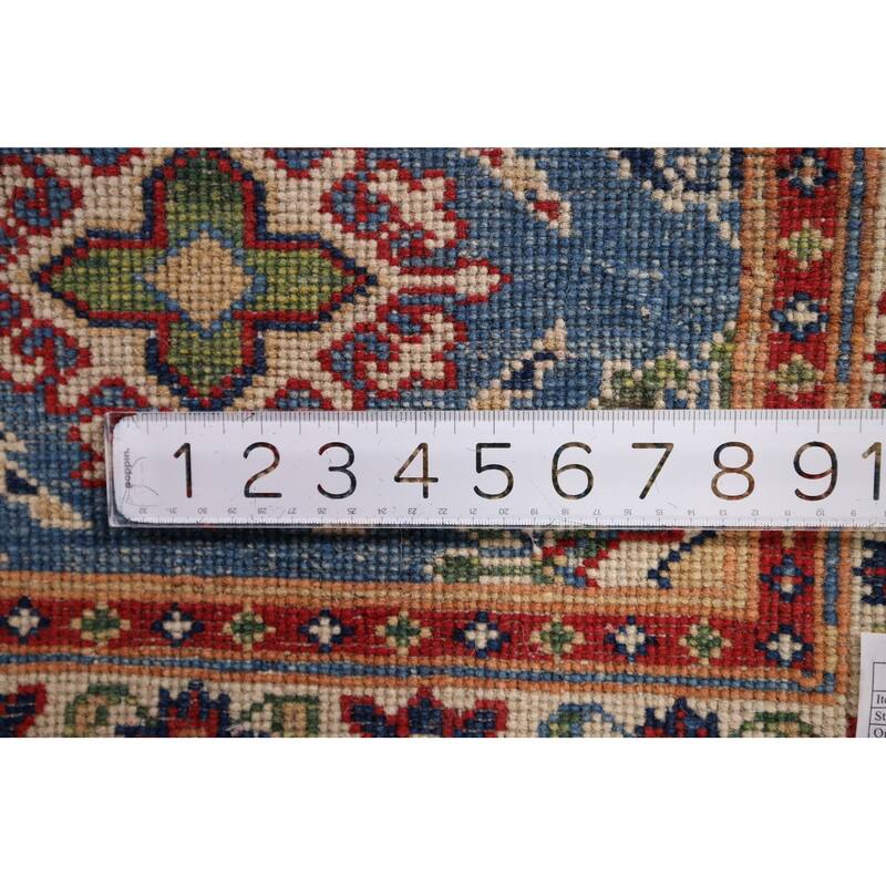 Blue Geometric Kazak Rug Handmade Oriental Wool Carpet - 2'1" x 2'10"